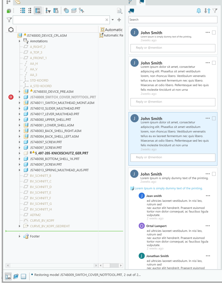 Creo+ contextual commenting interface